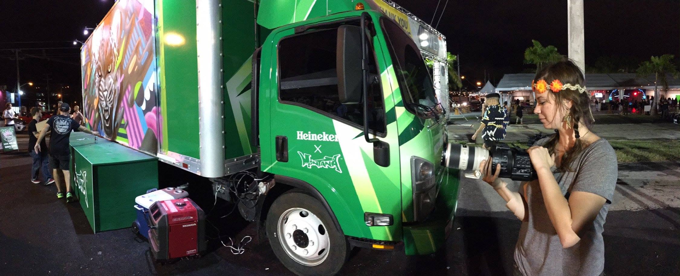 Kate working on-site beside the Heineken × Montana Cans truck.